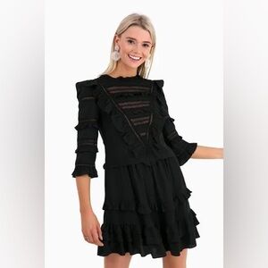 Rebecca Taylor Black Silk Ruffles Lace Dress Size 10